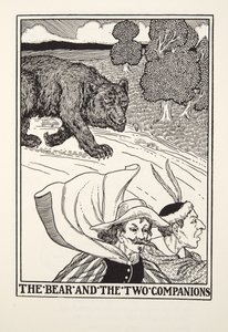Der Bär und die zwei Gefährten, aus Fontaine Fabeln, veröffentlicht 1905 (Gravur) von Percy J. Billingshurst