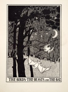 Die Vögel, die Tiere und die Fledermaus, aus Hundert Fabeln von Äsop, veröffentlicht 1903 (Gravur)
