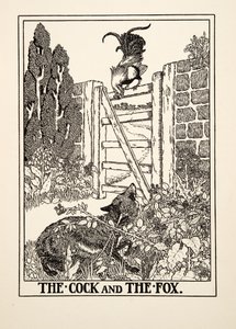 Der Hahn und der Fuchs, aus Hundert Fabeln von Aesop, veröffentlicht 1903