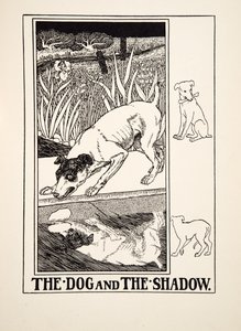 Der Hund und der Schatten, aus Hundert Fabeln von Äsop, veröffentlicht 1903