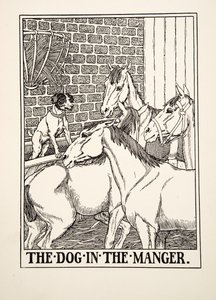 Der Hund im Heu, aus Hundert Fabeln von Äsop, veröffentlicht 1903