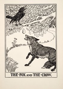 Der Fuchs und die Krähe, aus Hundert Fabeln von Äsop, veröffentlicht 1903