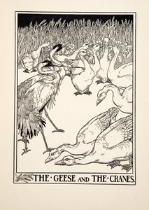 Die Gänse und die Kraniche, aus Hundert Fabeln von Aesop, veröffentlicht 1903 von Percy J. Billingshurst