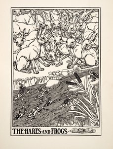 Die Hasen und die Frösche, aus Hundert Fabeln von Äsop, veröffentlicht 1903