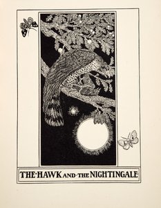 Der Falke und die Nachtigall, aus Hundert Fabeln von Aesop, veröffentlicht 1903