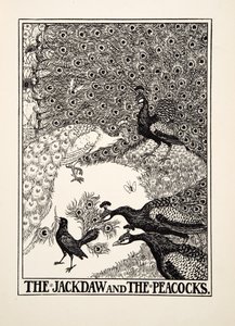 Die Dohle und die Pfauen, aus Hundert Fabeln von Äsop, veröffentlicht 1903