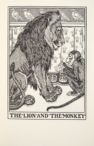 Der Löwe und der Affe, aus Fontaine Fabeln, veröffentlicht 1905