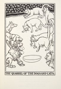 Der Streit der Hunde und Katzen, aus Fontaine Fabeln, veröffentlicht 1905