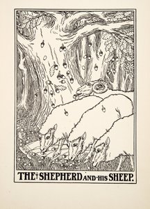 Der Hirte und seine Schafe, aus Hundert Fabeln von Aesop, veröffentlicht 1903