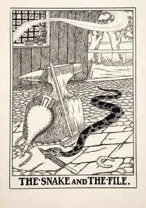 Die Schlange und die Feile, aus Hundert Fabeln von Äsop, veröffentlicht 1903 (Gravur)