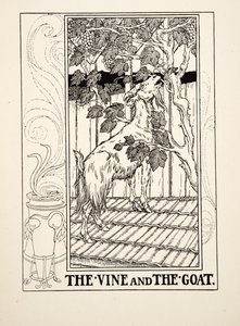 Der Weinstock und die Ziege, aus Hundert Fabeln von Aesop, veröffentlicht 1903 von Percy J. Billingshurst
