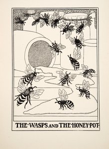 Die Wespen und der Honigtopf, aus Hundert Fabeln von Äsop, veröffentlicht 1903 von Percy J. Billingshurst