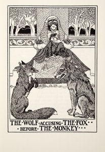 Der Wolf verklagt den Fuchs vor dem Affen, aus Fontaine Fables, veröffentlicht 1905