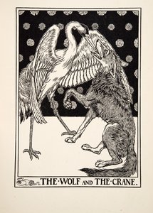 Der Wolf und der Kranich, aus Hundert Fabeln von Äsop, veröffentlicht 1903