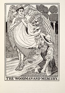 Der Holzfäller und Merkur, aus Fontaine Fabeln, veröffentlicht 1905