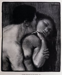 Mann küsst eine Frau. Lithographie von Pere Torne-Esquius