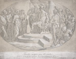 Alexandre et Timoclee, graviert von Nicolas Lesueur (1691-1764) von Perino del Vaga