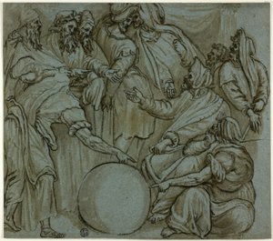 Philosophen diskutieren den Erdglobus von Perino del Vaga