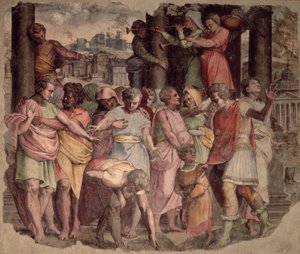 Tarquinius der Stolze gründet den Tempel des Jupiter auf dem Kapitol, ca. 1525 von Perino del Vaga