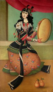 Ein tanzendes Mädchen mit Tamburin, Qajar-Schule von Persian School