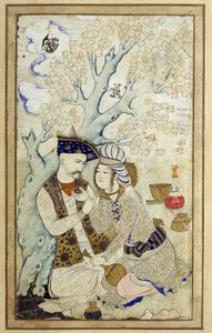 Porträt von Schah Abbas I. umarmt einen seiner Pagen von Persian School