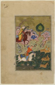 Bahram Gur jagt mit Azada, aus einem Khamsa, ca. 1580