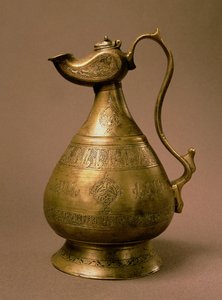 Kanne signiert Rafa (?) Ibn Saad, Churasan, Iran, 1190 (586 Hijra) (Messing eingelegt mit Silber & Rotkupfer)