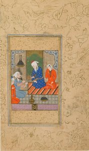 Seite aus einem Yusuf u Zulaykha von Jami; Zulaykha und ein älterer Mann hören einem Gespräch zu, möglicherweise Maschhad, Iran, ca. 1560-70 von Persian School