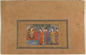 Seite aus einem unidentifizierten Text; Eine Prinzessin auf dem Thron, Iran, ca. 1440-50 von Persian School