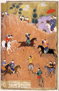 Gushtasp spielt Polo vor Caesar, Illustration aus dem Shahnama (Buch der Könige) von Abul-Qasim Manur Firdawsi (ca. 934-ca. 1020) ca. 1440-45 von Persian School