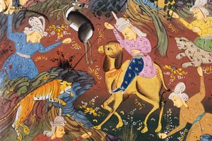 Jäger zu Pferd und zu Fuß töten Hirsche und Tiger (Detail) von Persian School