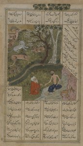 Majnun wird in der Wildnis vom Scheich Salim besucht, Folio aus einem Layla u-Majnun von Nizami (gest. 1209) 1475-1500