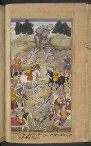 Schlacht zwischen Babhruvahana, Sohn von Arjuna, und den Schlangen in den unteren Regionen. (Sangha) aus dem 