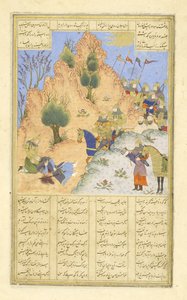 Iskandar tröstet den sterbenden Dar, Illustration aus dem Shahnama (Buch der Könige), von Abul-Qasim Mansur Firdawsi (ca. 934-ca. 1020), 1444 von Persian School