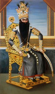 Porträt von Fath Ali Shah (1762-1834), ca. 1805, König von Persien von 1797 bis 1834, unbekannter Künstler, Öl auf Leinwand von Persian School