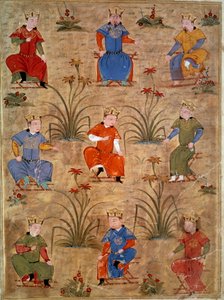 Darstellung der Neffen von Dschingis Khan. Persische Miniatur aus „Jami al-tawarikh“ (Jami al tawarikh) oder „Weltgeschichte“ von Historiker Rashid al-din (al din) (1247-1318) um 1430. Paris, B.N. von Persian School