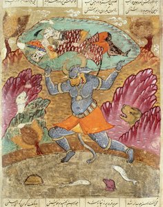 Rostam getragen von Akwan-Diwa, Illustration aus dem Shahnama (Buch der Könige) von Abul-Qasim Manur Firdawsi von Persian School