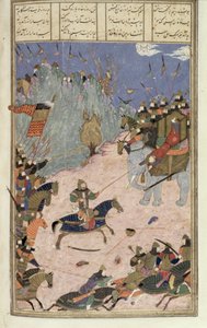 Rustam zieht den Khaqan von seinem Elefanten, Illustration aus dem Shahnama (Buch der Könige) von Abul-Qasim Manur Firdawsi (ca. 934-ca. 1020) ca. 1440-45