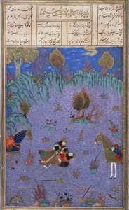 Suhrab von seinem Vater Rustam getötet, Illustration aus dem Shahnama (Buch der Könige) von Persian School