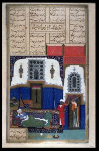 Tahmina betritt Rustams Kammer, Illustration aus dem Shahnama (Buch der Könige) von Abul-Qasim Manur Firdawsi (ca. 934-ca. 1020) ca. 1440-45 von Persian School