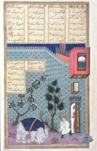 Das Kind Rustam tötet den verrückten Elefanten, Illustration aus dem Shahnama (Buch der Könige) von Abul-Qasim Manur Firdawsi (ca. 934-ca. 1020) ca. 1440-45 von Persian School