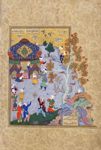 Der Flug der Schildkröte, Folio aus einem Haft Awrang (Sieben Throne) von Jami (gest. 1492), wahrscheinlich Mashad, Khurasan, Iran, Safawiden-Dynastie, 1556-1565