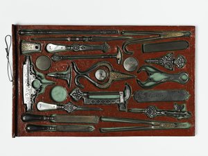 Werkzeugkasten, der die Heilige Familie darstellt, ca. 1830 (Mischtechnik)