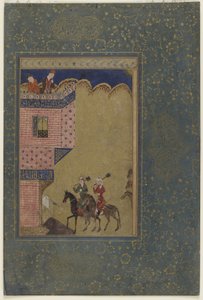 Zwei Reiter mit Keulen nähern sich einer Burg, ca. 1417-18 von Persian School