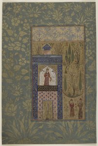 Zwei Jünglinge vor einer Prinzessin am Fenster, ca. 1417-18 von Persian School