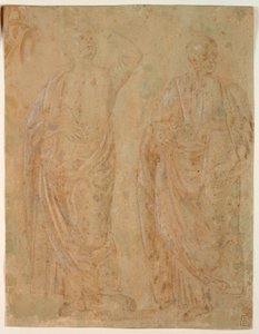 Zwei stehende drapierte männliche Figuren von Perugino