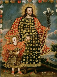 Heiliger Josef und das Christkind, spätes 17. - frühes 18. Jahrhundert von Peruvian School