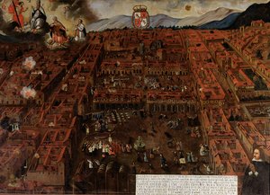 Ansicht von Cuzco zur Zeit des Erdbebens von 1650