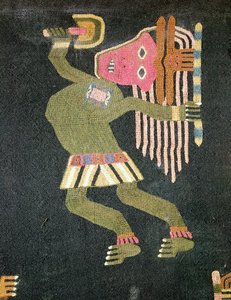 Gewebter Wolltänzer mit Stab, Paracas-Stamm von Peruvian School