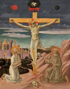 Die Kreuzigung mit dem heiligen Hieronymus und dem heiligen Franziskus, ca. 1445-1450 von Pesello Peselli